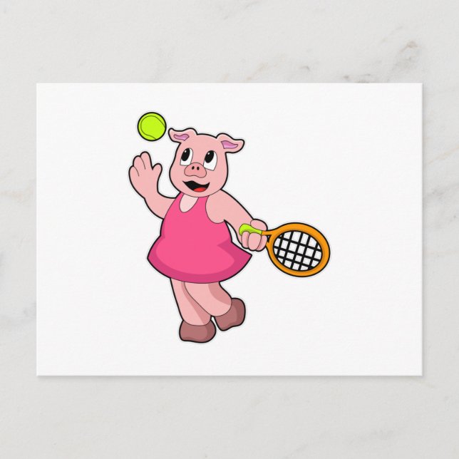 Carte Postale Cochon au tennis avec raquette de tennis (Devant)