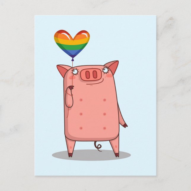 Carte Postale Cochon Avec Ballon Arc-En-Ciel (Devant)