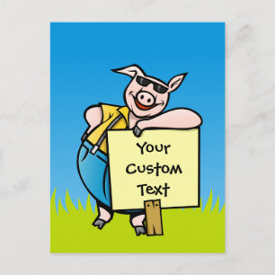 Carte Postale Cochon avec panneau