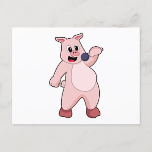 Carte Postale Cochon chantant avec un microphone