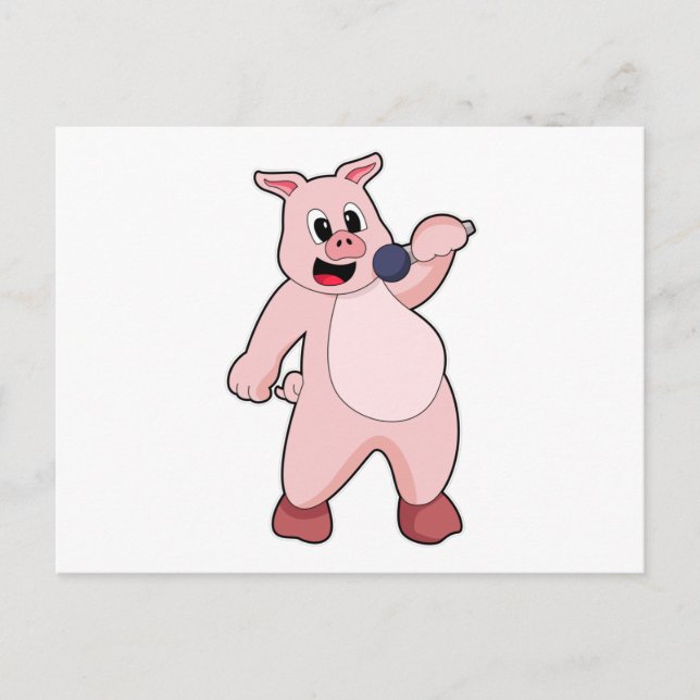 Carte Postale Cochon chantant avec un microphone (Devant)