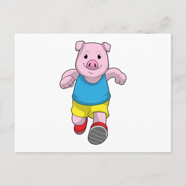 Carte Postale Cochon comme coureur à la course (Devant)