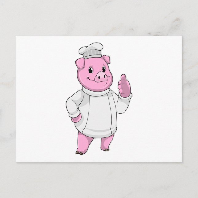 Carte Postale Cochon comme cuisinier avec chapeau de chef (Devant)