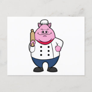 Carte Postale Cochon comme cuisson avec broche à rouleaux