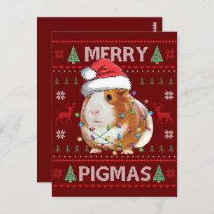 Carte Postale Cochon de Guinée laide pull de Noël Joyeux Pigmas