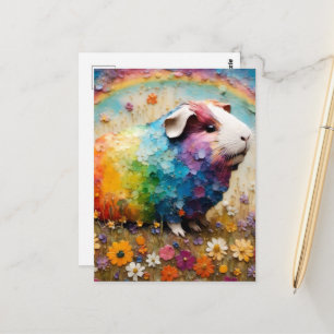 Carte Postale Cochon d'Inde Coloré Adorable dans le Pré Collage
