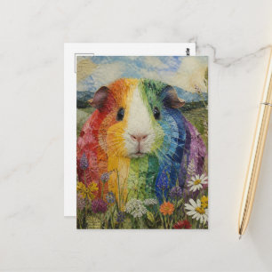 Carte Postale Cochon d'Inde Coloré dans la Prairie