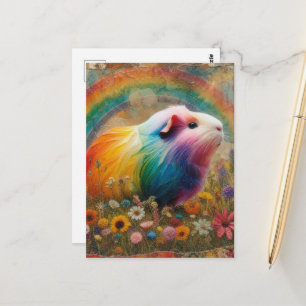 Carte Postale Cochon d'Inde Coloré dans le Collage de Prairie