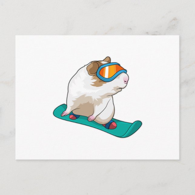 Carte Postale Cochon d'Inde Snowboardeur Snowboard (Devant)