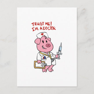 Carte Postale Cochon docteur avec seringue à la main | choisir l