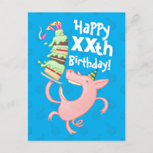 Carte Postale Cochon Drôle Ajouter L'âge Géant Gâteau D'annivers