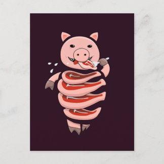 Carte Postale Cochon Drôle Manger Des Steaks De Lui-Même