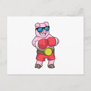 Carte Postale Cochon en boîte avec gants de boxe