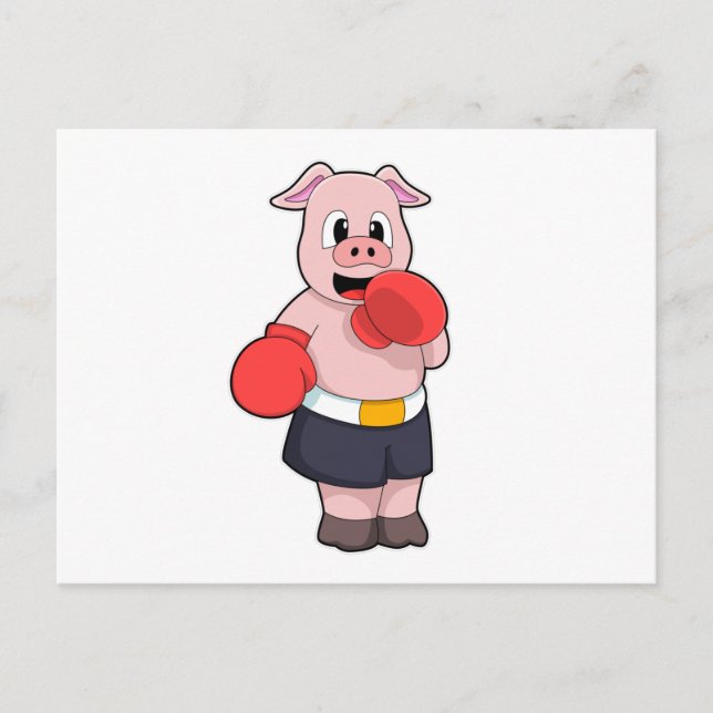 Carte Postale Cochon en boxeur à la boxe (Devant)