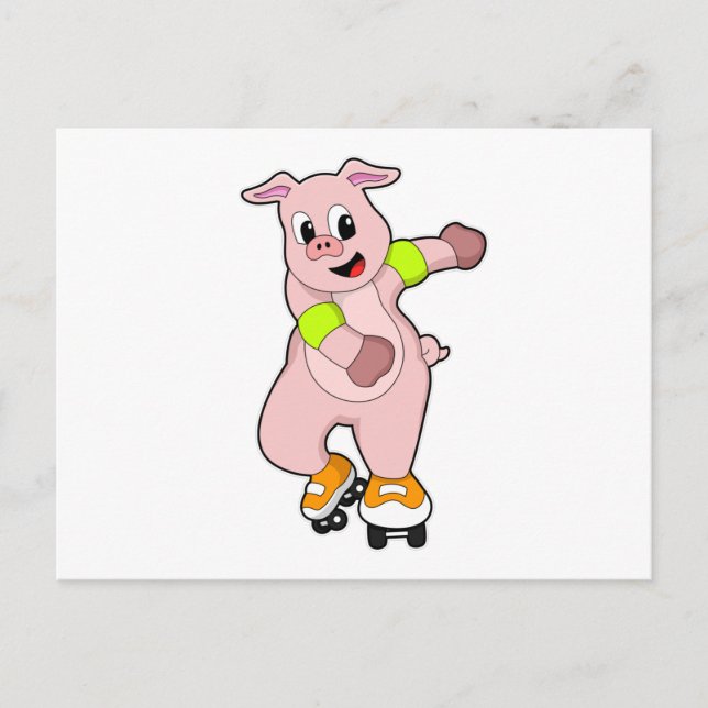 Carte Postale Cochon en patineur avec des patins en ligne (Devant)