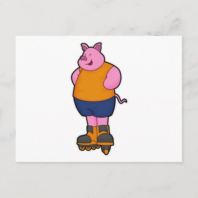 Carte Postale Cochon en patineur avec des rollers en ligne (Devant)