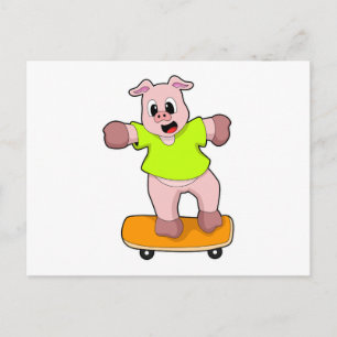 Carte Postale Cochon en patineur sur skateboard