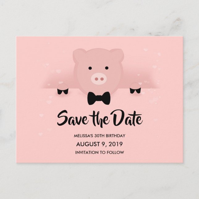 Carte Postale Cochon mignon dans une fête de Cravate de cordon (Devant)