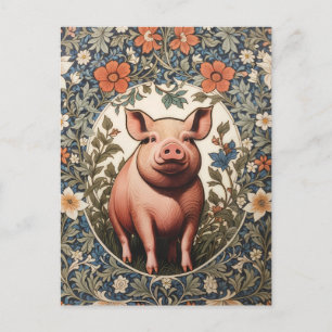 Carte Postale Cochon Mignon Inspiré de William Morris