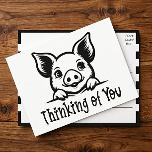 Carte Postale Cochon Mignon Pensant à Toi, Tu Me Manques, Petit 