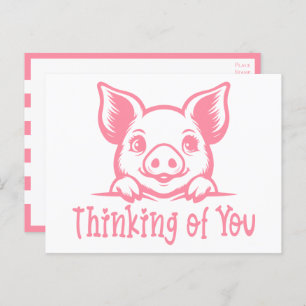 Carte Postale Cochon mignon qui pense à toi, Miss You, Pink Pigl
