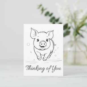 Carte Postale Cochon Mignon Qui Pense à Toi, Tu Me Manques, Peti