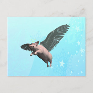 Carte Postale Cochon mignon volant dans le ciel