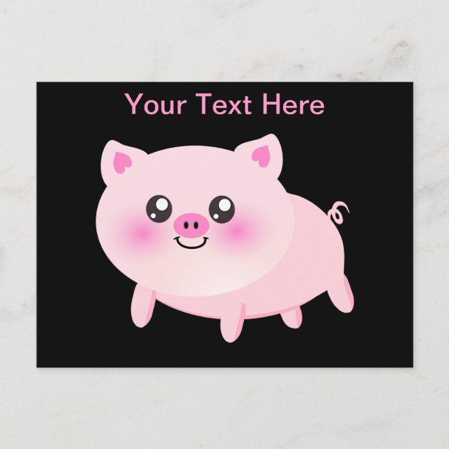 Carte Postale Cochon rose mignon sur noir (Devant)