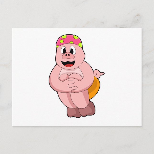 Carte Postale Cochon sautant dans l'eau (Devant)