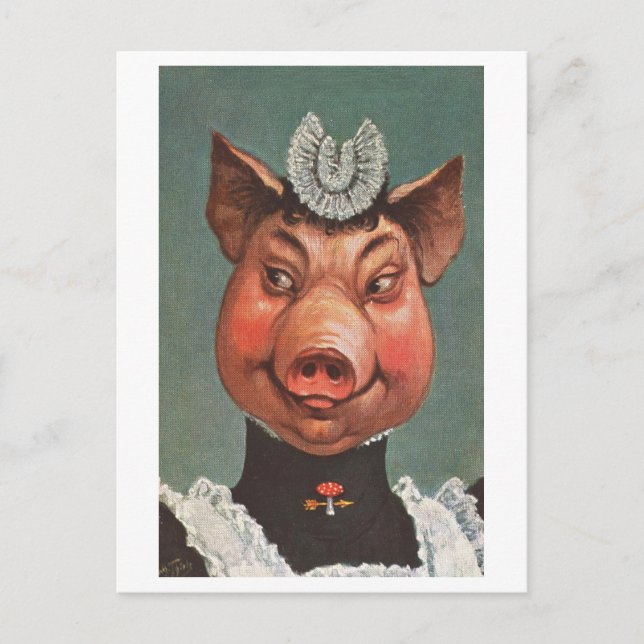 Carte Postale Cochon vintage en uniforme (Devant)