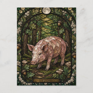 Carte Postale Cochon, Vitrail au gland