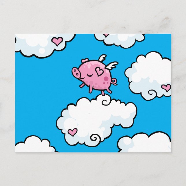 Carte Postale Cochon volant danse sur les nuages (Devant)