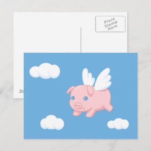 Carte Postale Cochon Volant - Porcelet Mignon avec des Ailes
