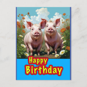Carte Postale cochons d'anniversaire