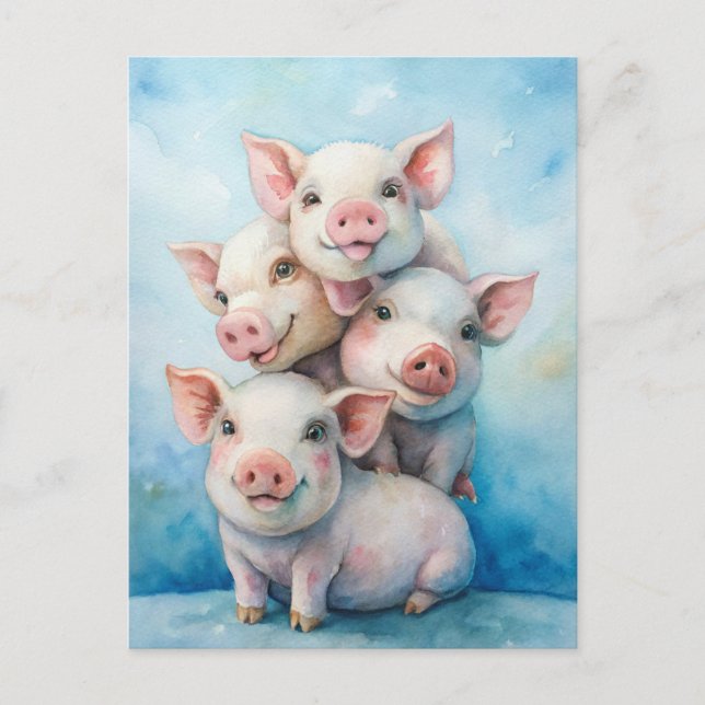 Carte Postale Cochons mignons envoyant du bonheur  (Devant)