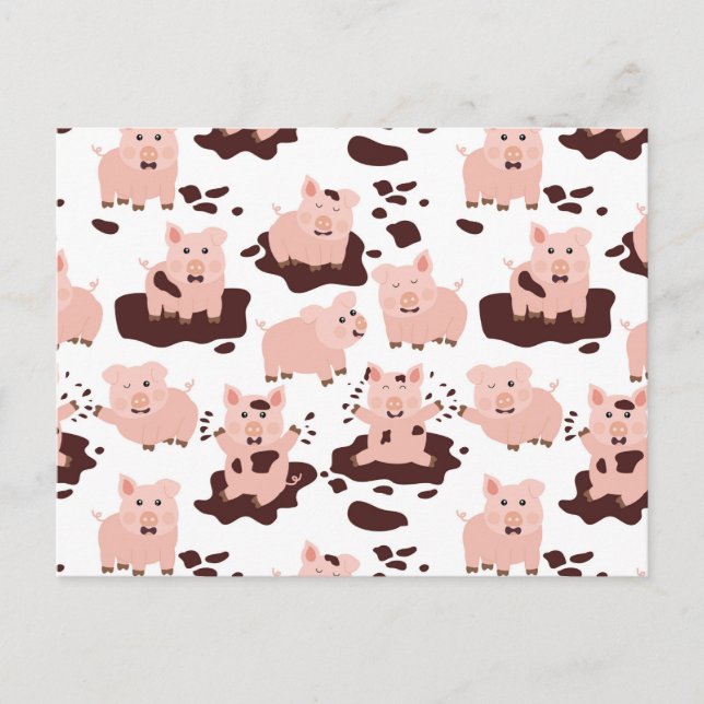 Carte Postale Cochons mignons jouant dans les animaux de la ferm (Devant)