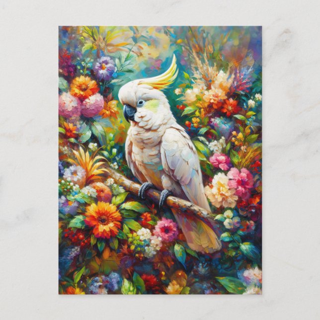 Carte Postale Cockatoo aux fleurs colorées (Devant)