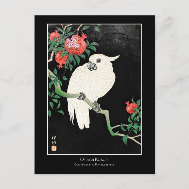 Carte Postale Cockatoo et grenade - Ohara Koson + titre Art (Devant)