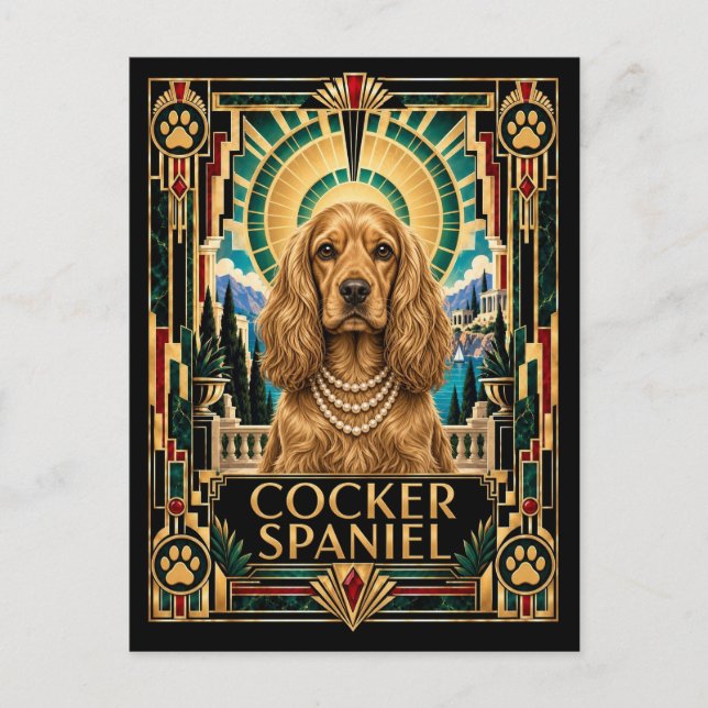 Carte Postale Cocker Spaniel, chien Art Déco (Devant)