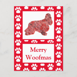 Carte Postale Cocker Spaniel Chien Silhouette Rouge Joyeux Noël