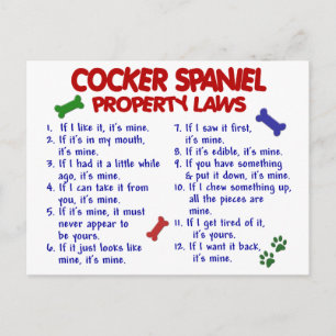 Carte Postale COCKER SPANIEL Propriété Lois 2