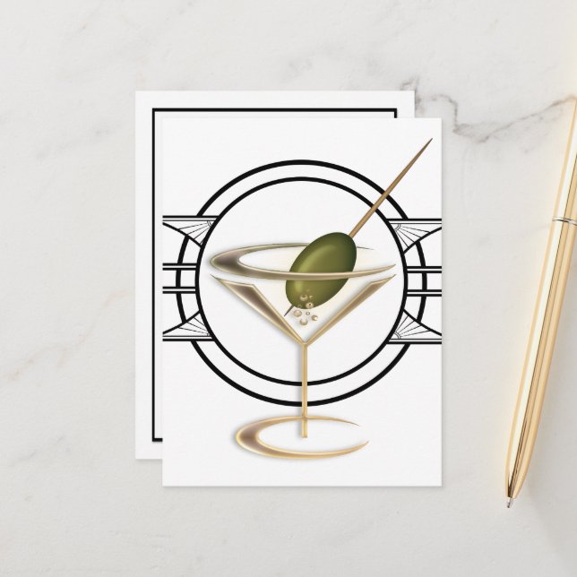 Carte postale Cocktail Art déco (Devant/Arrière en situation)