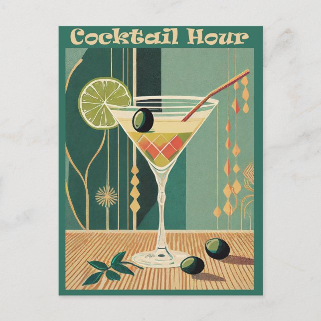 Carte Postale Cocktail de l'heure Moderne du milieu du siècle Ma (Devant)