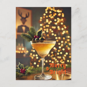 Carte Postale Cocktail de Noël du milieu du siècle Merry & Brigh