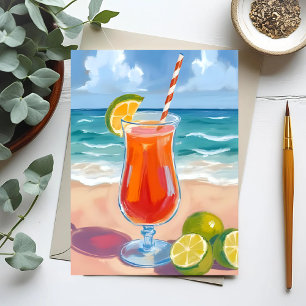 Carte Postale Cocktail de plage   Peinture aquarelle Vagues océa