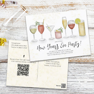 Carte Postale Cocktail du Nouvel An Boissons QR Code pré-traité