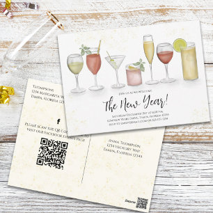 Carte Postale Cocktail du Nouvel An Boissons QR Code pré-traité