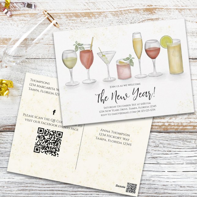 Carte Postale Cocktail du Nouvel An Boissons QR Code pré-traité (Créateur téléchargé)