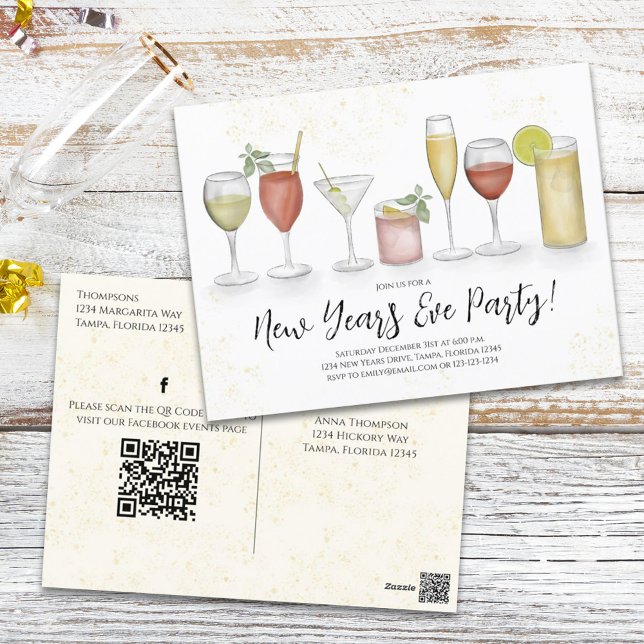 Carte Postale Cocktail du Nouvel An Boissons QR Code pré-traité (Créateur téléchargé)