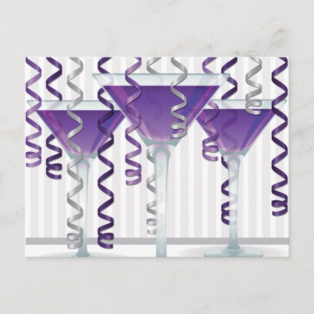 Carte Postale Cocktail mauve et ruban (Devant)
